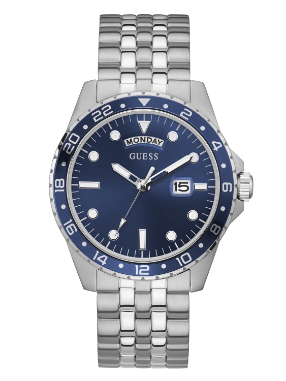 сребрист тон и син спортен часовник Guess Multi