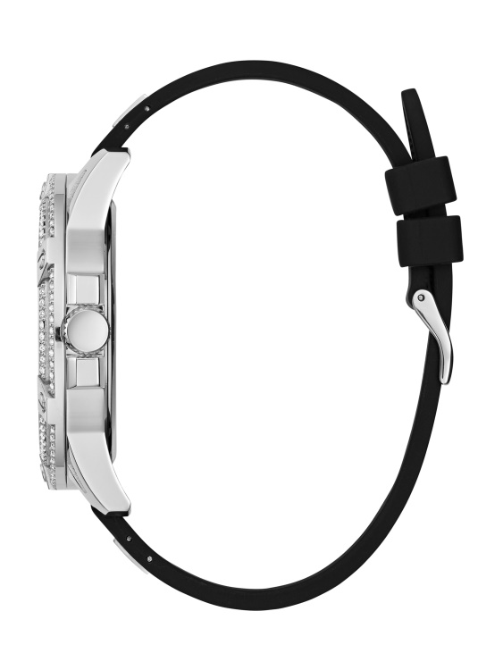 прорязан сребрен тон и черен силиконов многофункционален часовник Black Guess