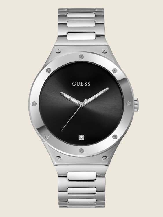 много сребрист тон и черен аналогов часовник Guess