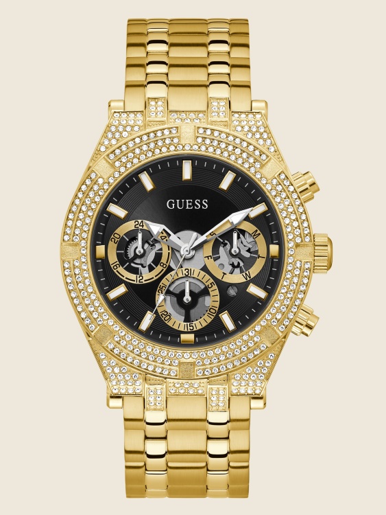 многофункционален часовник с открит циферблат в златист цвят Gold Guess