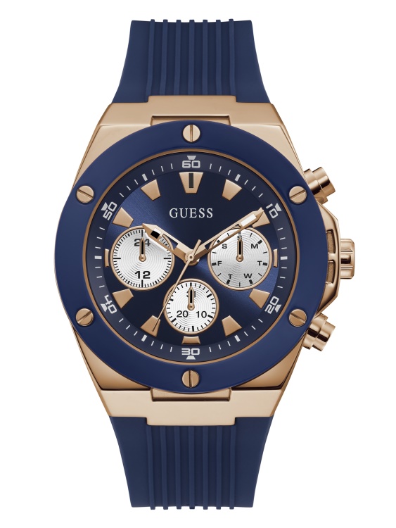 много синьо и розово-златисто силиконов часовник Guess