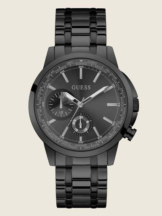 черен черен многофункционален часовник Guess