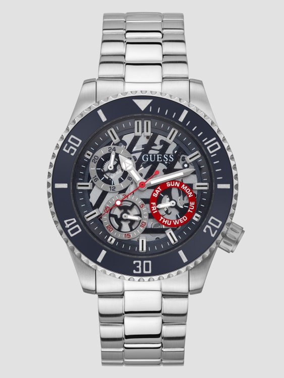 Silver Guess многофункционален часовник със сребрен тон и тъмносин