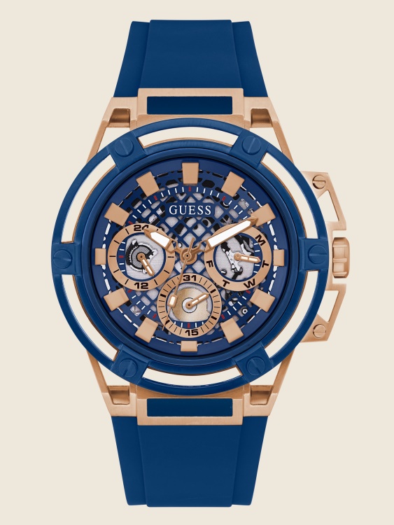многофункционален часовник Guess в синьо и розово злато