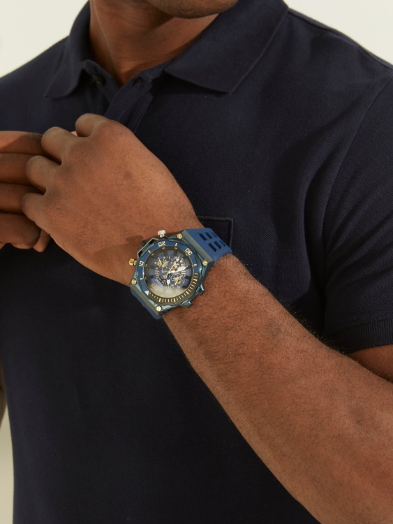 Blue Guess мултифункционален часовник със син открит циферблат