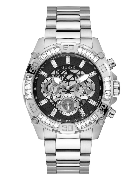 черен и сребрист тон многофункционален часовник Guess Multi