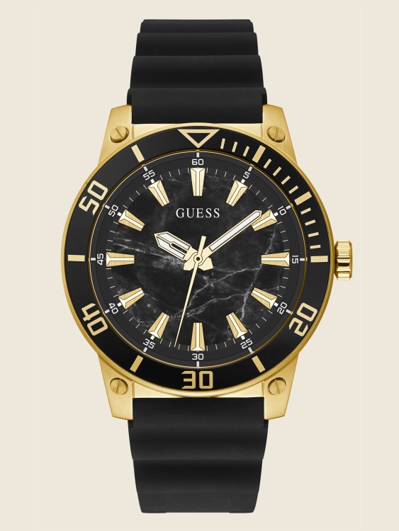 златист и черен силиконов аналогов часовник Guess Multi