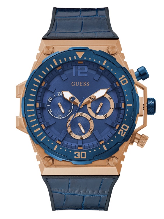 многофункционален часовник Guess в цвят розово злато и син
