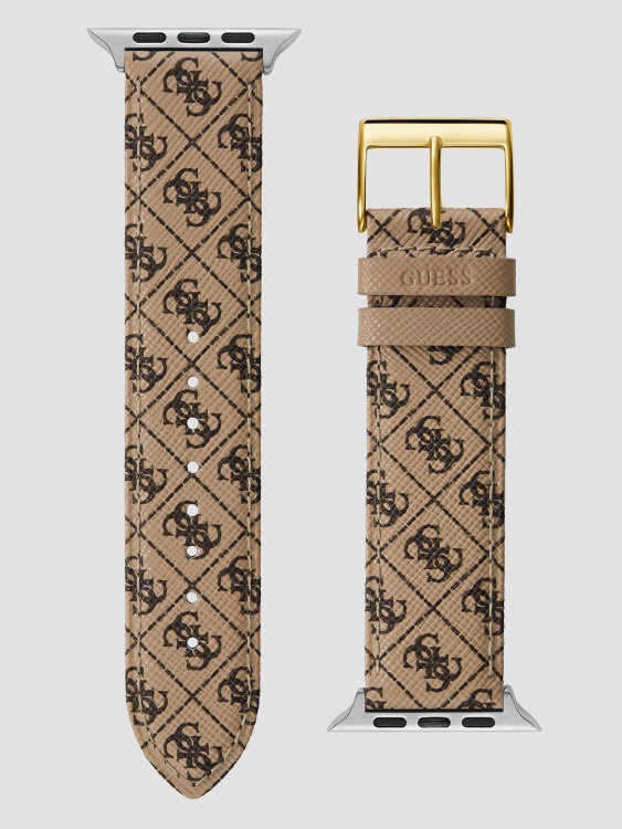 кафява кожена лента с лого 38-40 Mm за часовник Apple Guess кафява