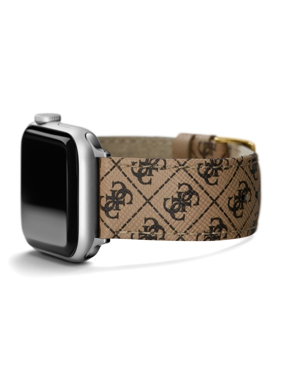 кафява кожена лента с лого 38-40 Mm за часовник Apple Guess кафява