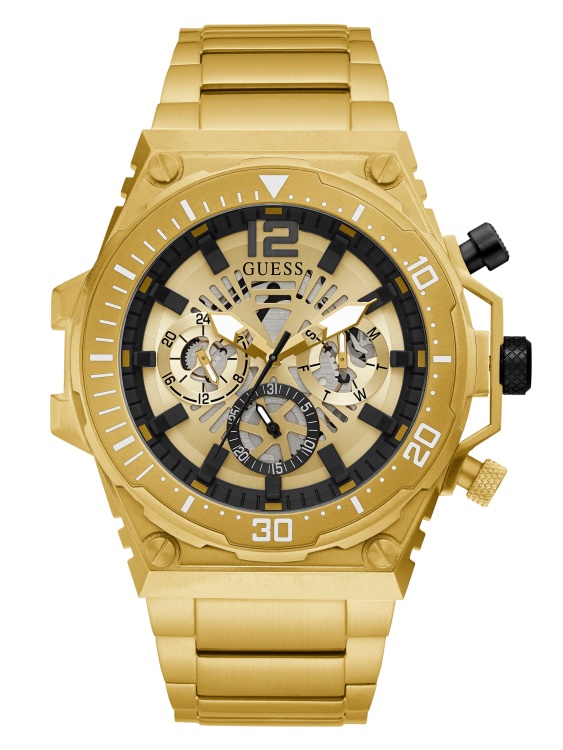многофункционален часовник с открит циферблат в златист цвят Guess Multi