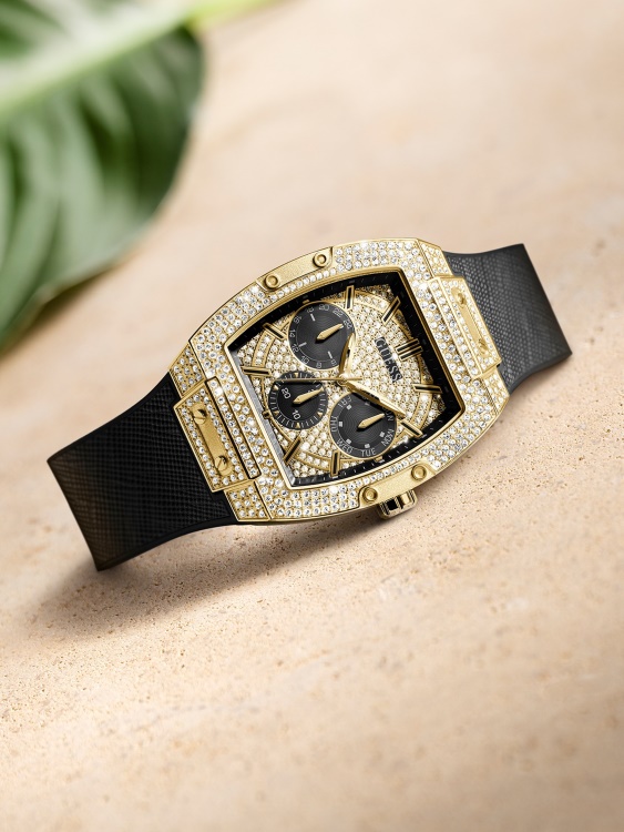 многофункционален кристален часовник със златист цвят Guess Black