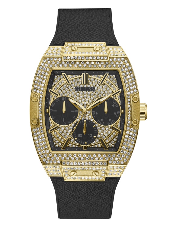 многофункционален кристален часовник със златист цвят Guess Black
