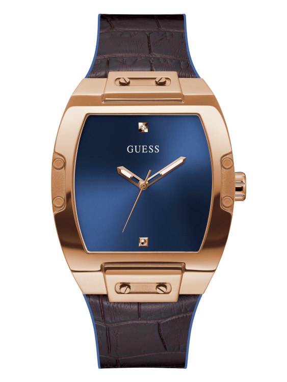 аналогов часовник Guess с много розово злато и тъмносиня цев