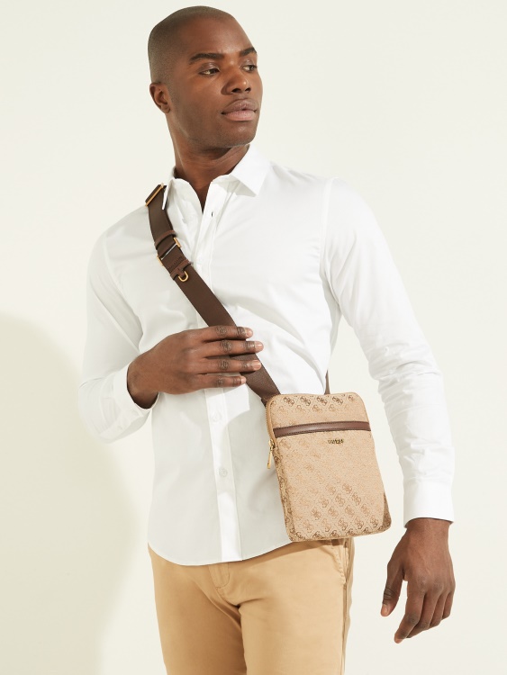 лого жакард плосък Crossbody Guess бамбук