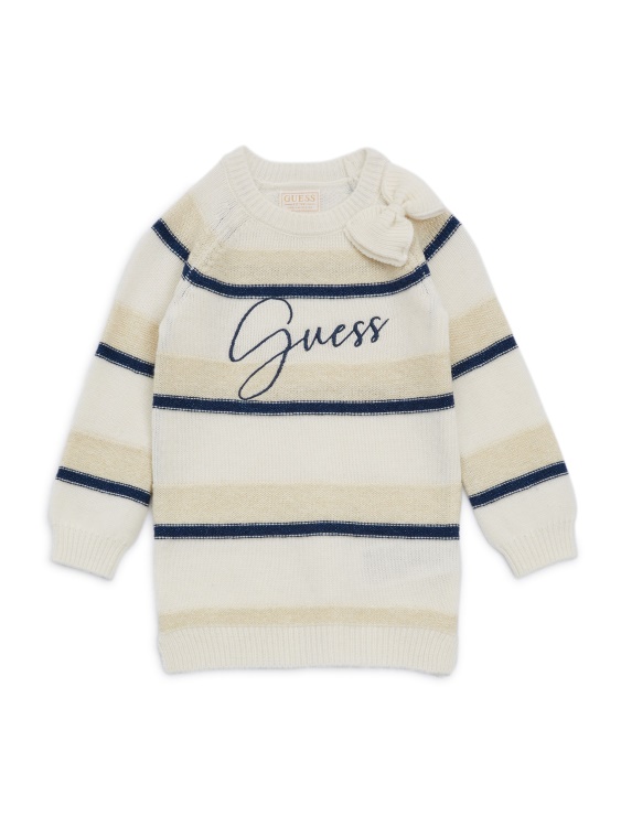 Midi пуловер рокля (2-7) бяло и светло златисто гребен Guess