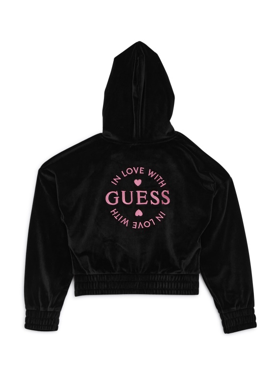 яке от рипсено качулка с бродирано лого (7-16) Guess кафяво черно