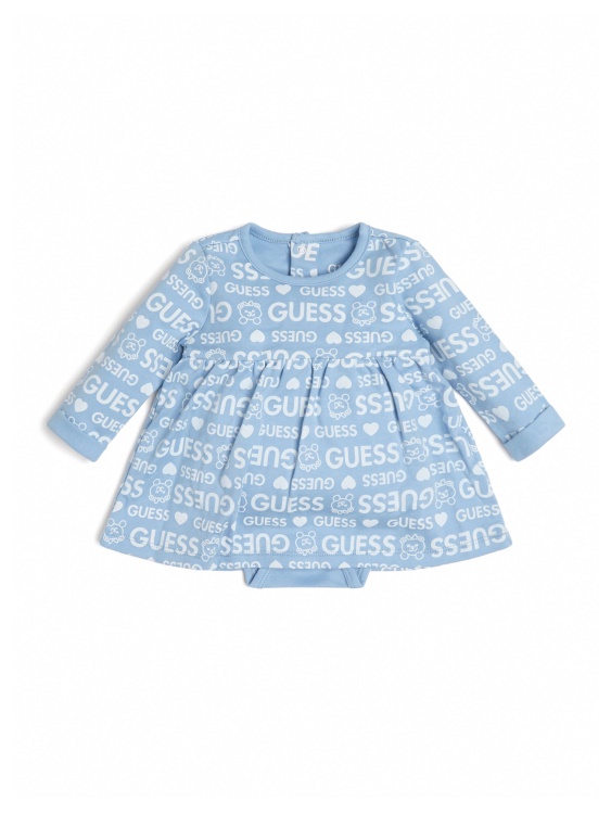 Guess Guess лого синьо плюшено боди рокля (0-12 м)
