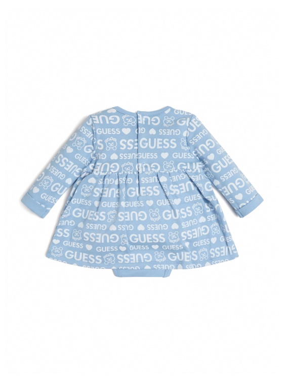 Guess Guess лого синьо плюшено боди рокля (0-12 м)
