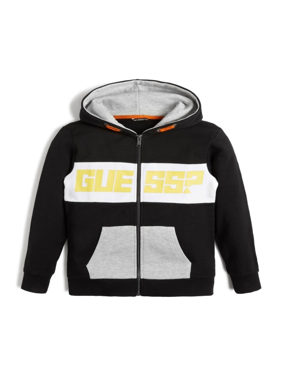 суичър с цип с лого на Guess Color-block (7-14) тъмночерен